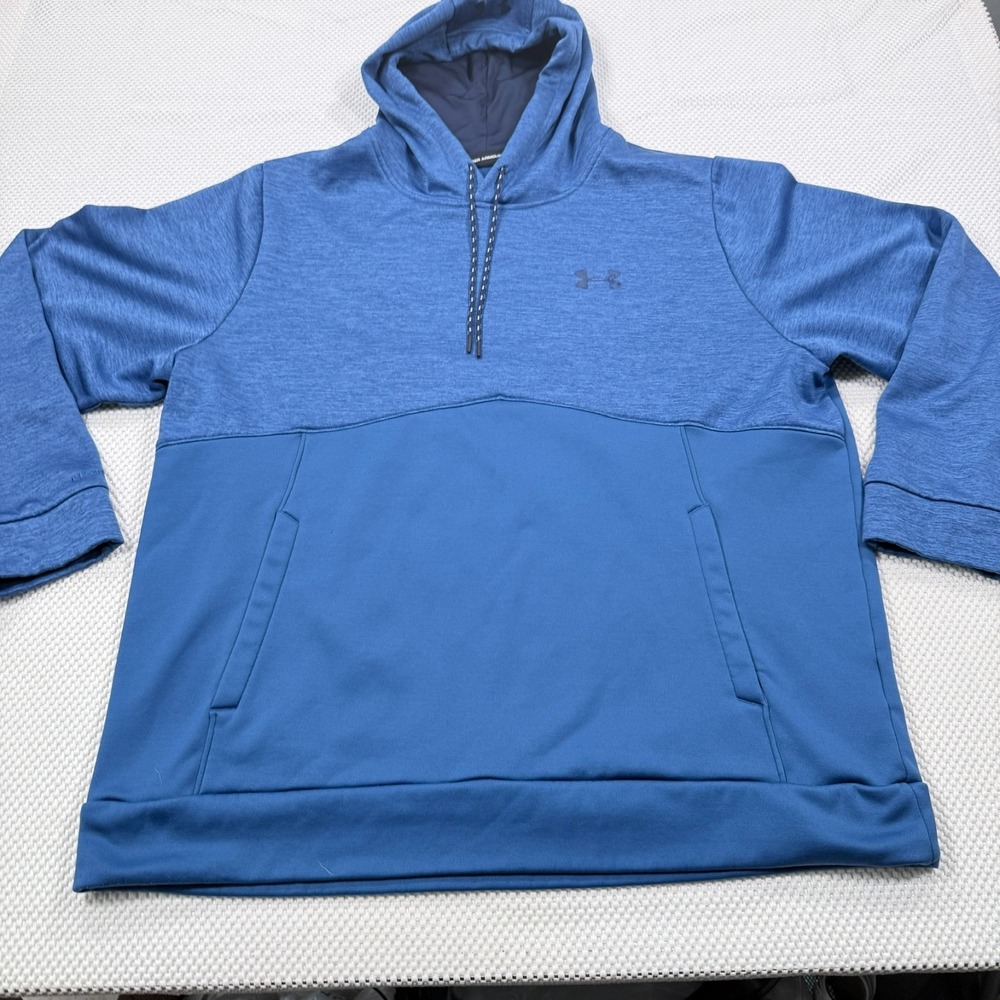 Under Armour Armour Fleece Mens 2XL Blue Tech Terry Pullover Hoodie Loose Fit